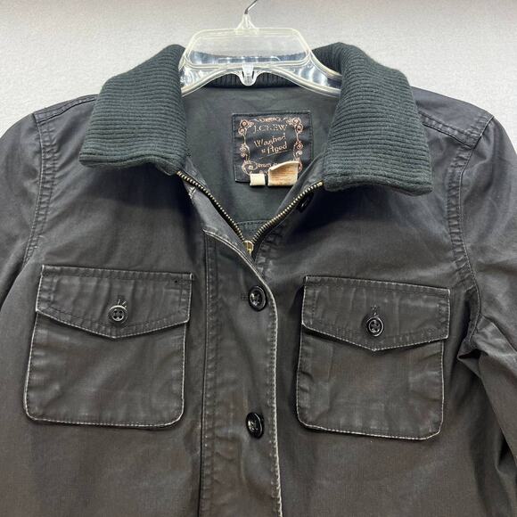 VTG J. Crew Jacket Women's S Black Washed and Aged Waxed Cotton Utility Preppy - Picture 2 of 12